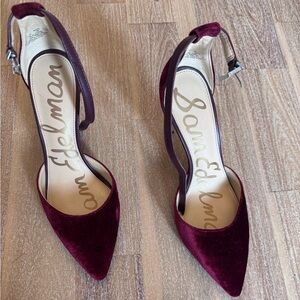 Sam Edelman Burgundy Velvet Ankle Strap High Heeled Pumps 6